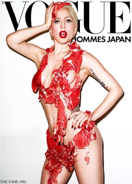 Lady Gaga's meatkini, the front cover of Japanese men's Vogue